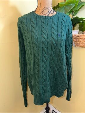 Ralph Lauren Men’s Dark Green Cable Knit Crewneck Sweater